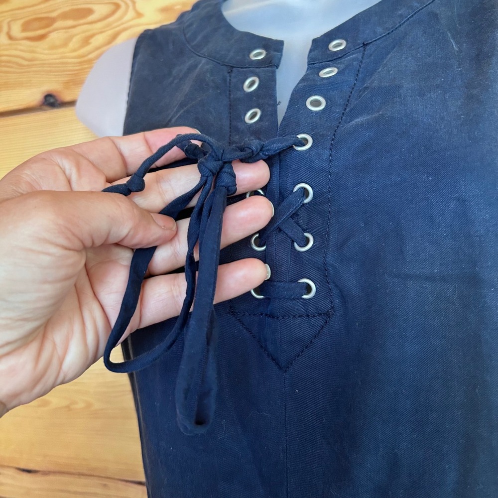 Lace Up Romper Womens Size 2 Navy Blue Knotted String Sleeveless Banana Republic - Picture 3 of 13